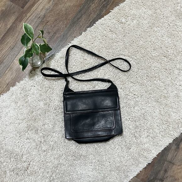 Vintage Fossil Black Leather Double Sided Crossbody Shoulder Bag - Picture 1 of 5